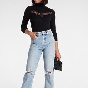 Express Black Turtleneck w Lace Inset Detailing Size Medium NWT